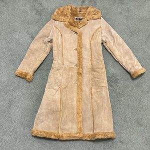 Steve Madden Tan Genuine Suede Leather Long faux fur lined Coat